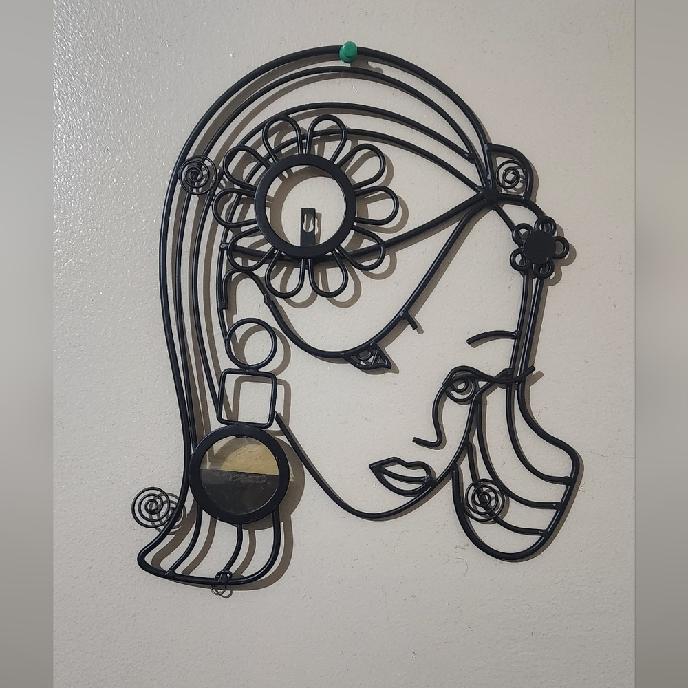 Black Metal Girls Head, Wall Art or Earring Holder